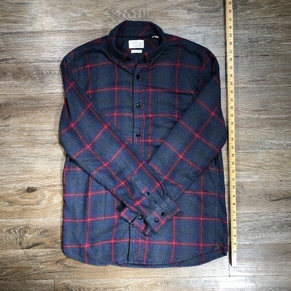 Original Weatherproof Vintage Button Down Mens M Blue Plaid Flannel Pocket Shirt - Picture 3 of 8